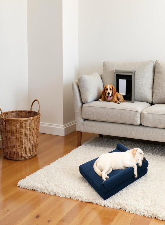 gorgeous Dog Bed Waterproof Base Dog Beds for Large Dogs Flannel Bolster Dog Couch Bed Foam Removable Washable Cover & Nonskid Bottom,(Blue, 47x29x4) - Image 3